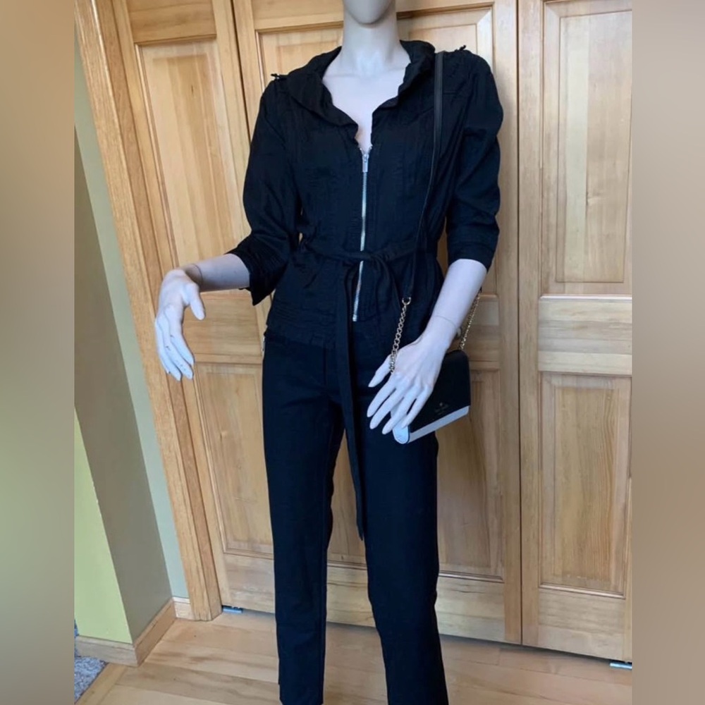 White House Black Market Cotton Blend Jacket 2 Black Full Zip 3/4 Sleeve Top #7